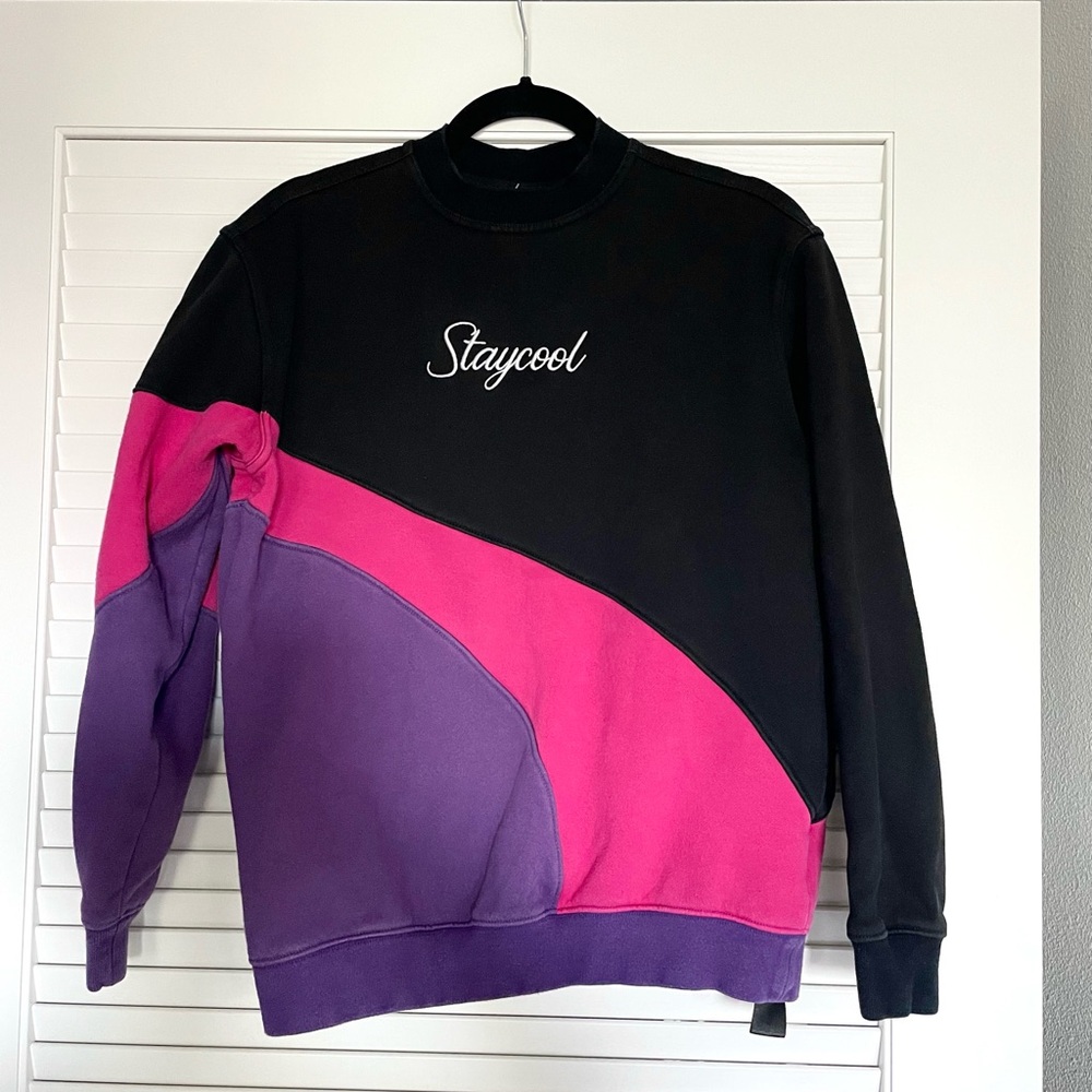 Vintage Hot Pink Purple Black Fleece Abstract Sweatshirt